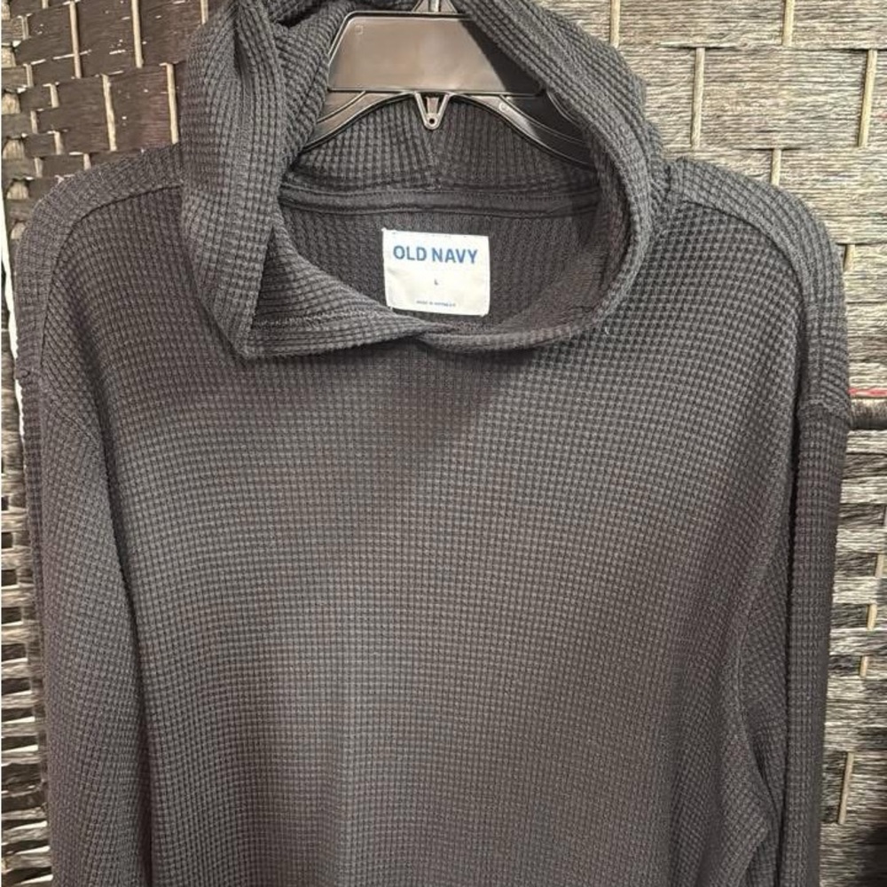 Old Navy Charcoal Hooded Waffle Knit Pullover